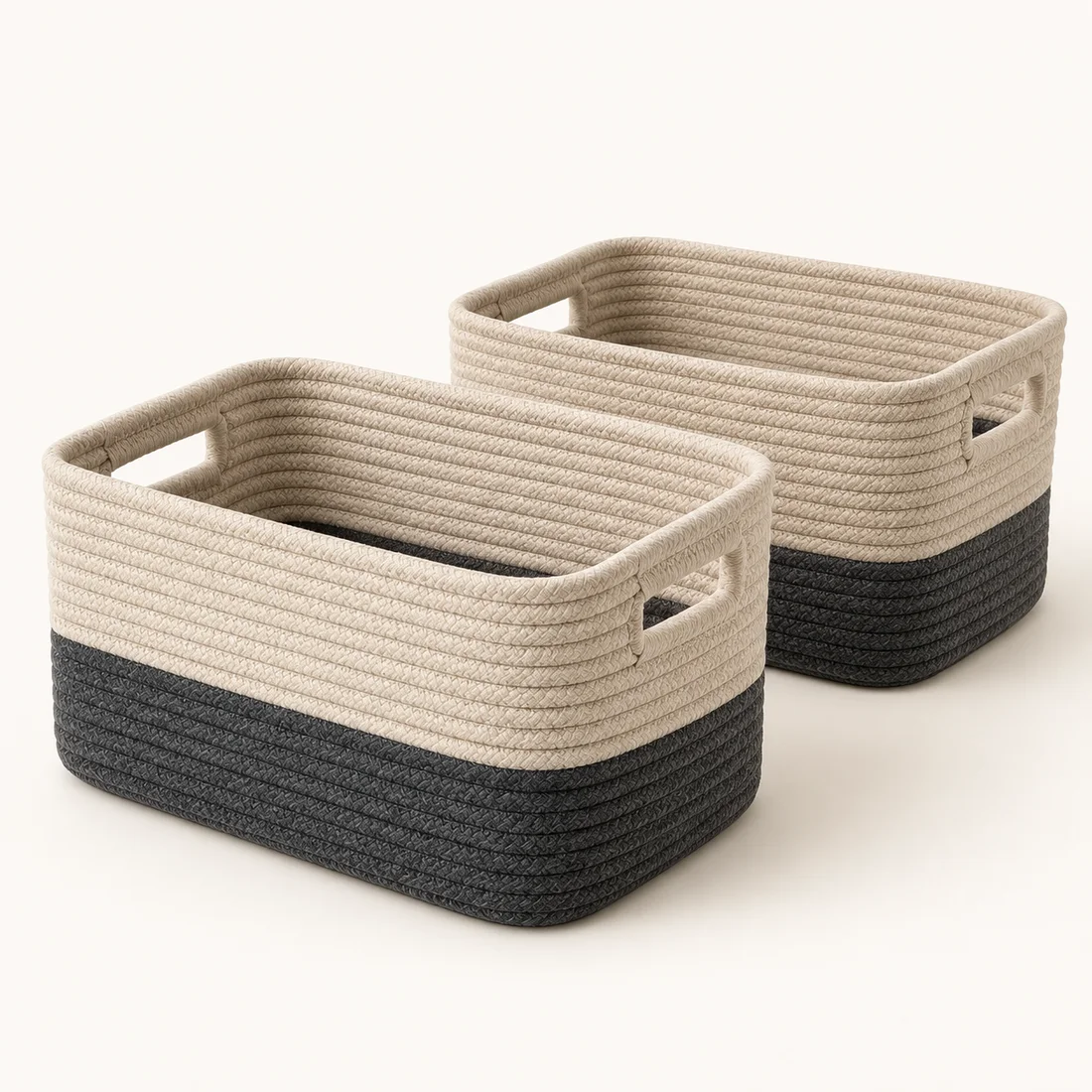 Carry Handle Basket Pair in Oat / charcoal